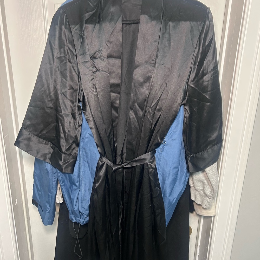 Black Satin Belted Kimono robe